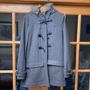 Toggle coat grey with faux fur hood